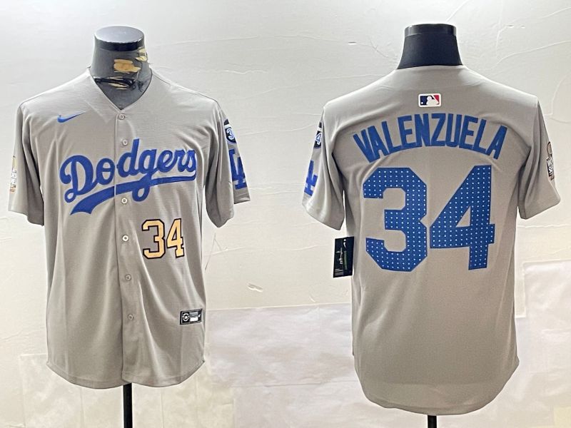 Men Los Angeles Dodgers #34 Valenzuela Grey Game 2024 Nike MLB Jersey style 112015